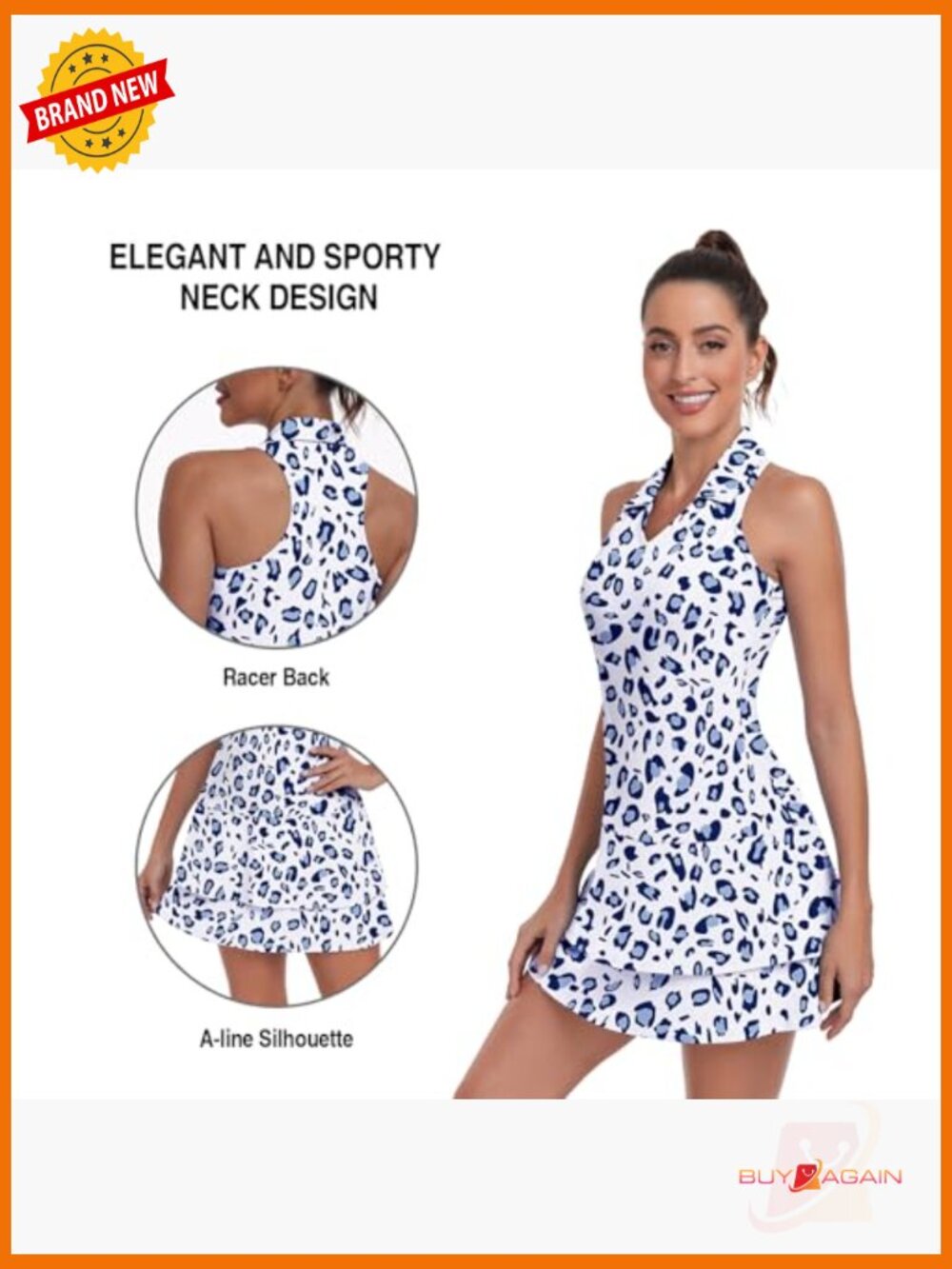 Tennis Dress Racerback Sleeveless Golf Dress with Shorts and Pockets V-Neck - Picture 2 of 6
